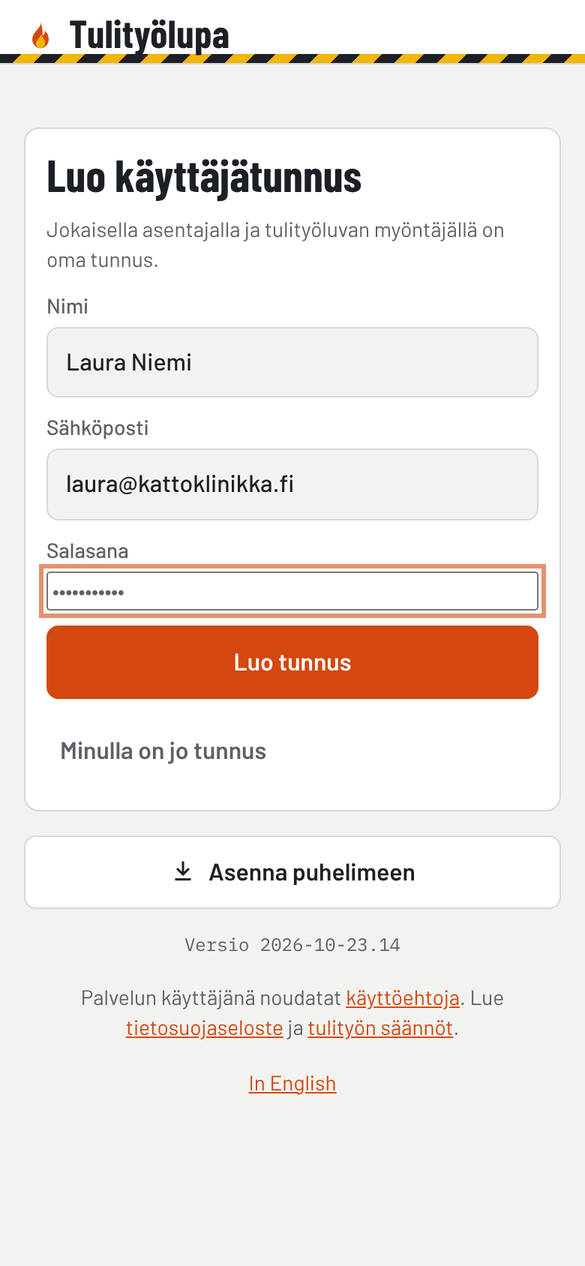 Tunnuksen luonti