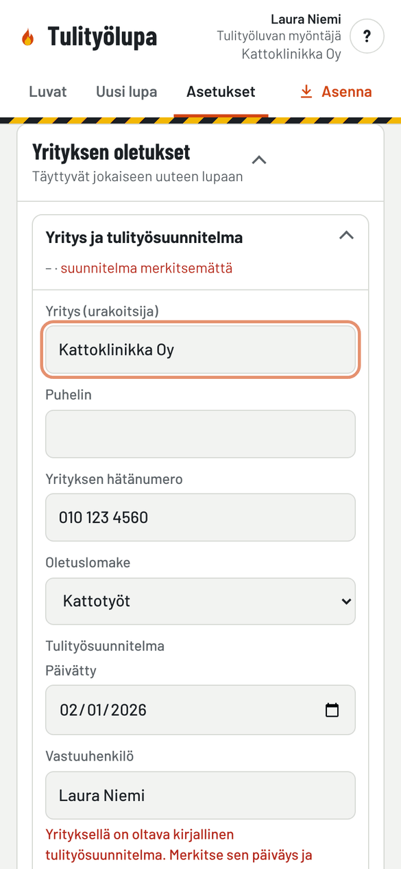 Yrityksen oletukset