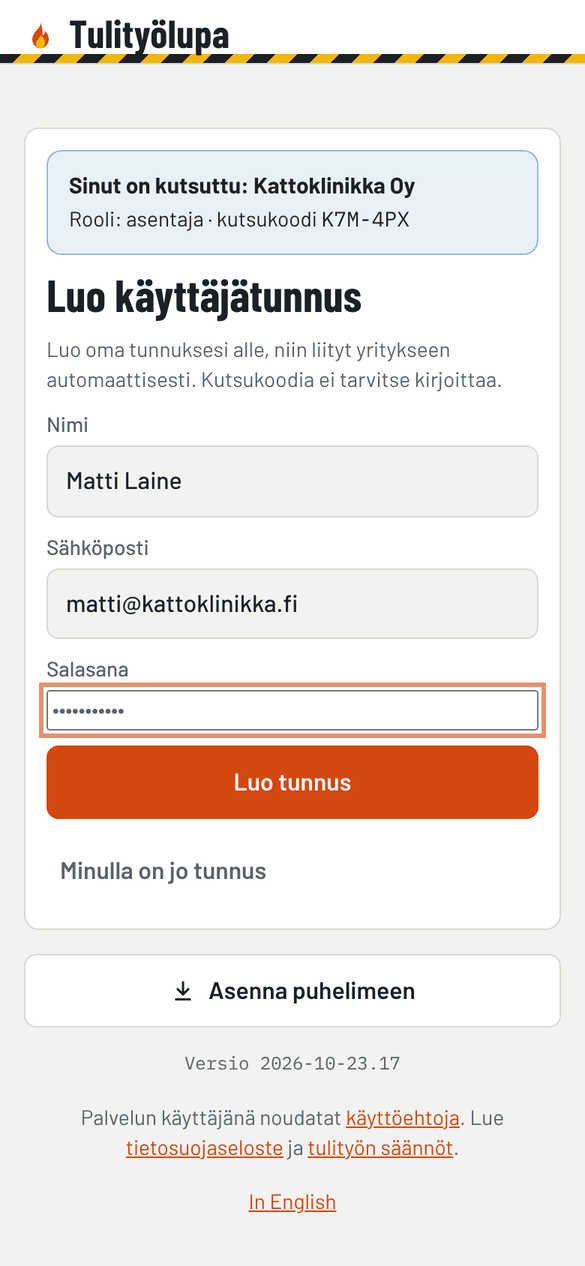 Kutsulinkki avattu