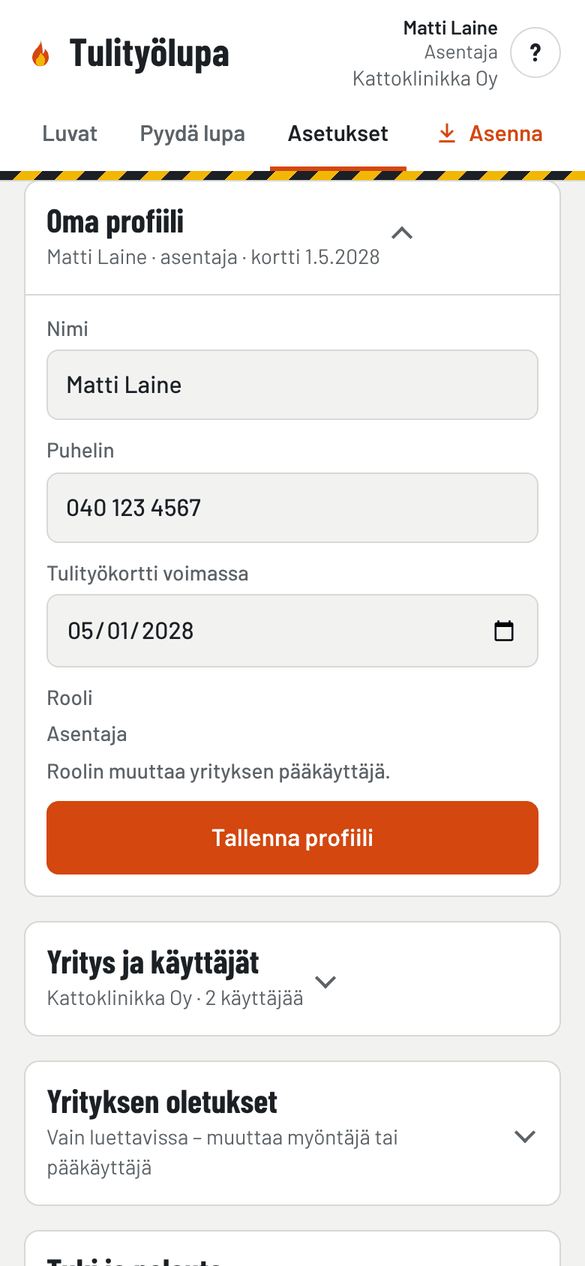 Asentajan profiili