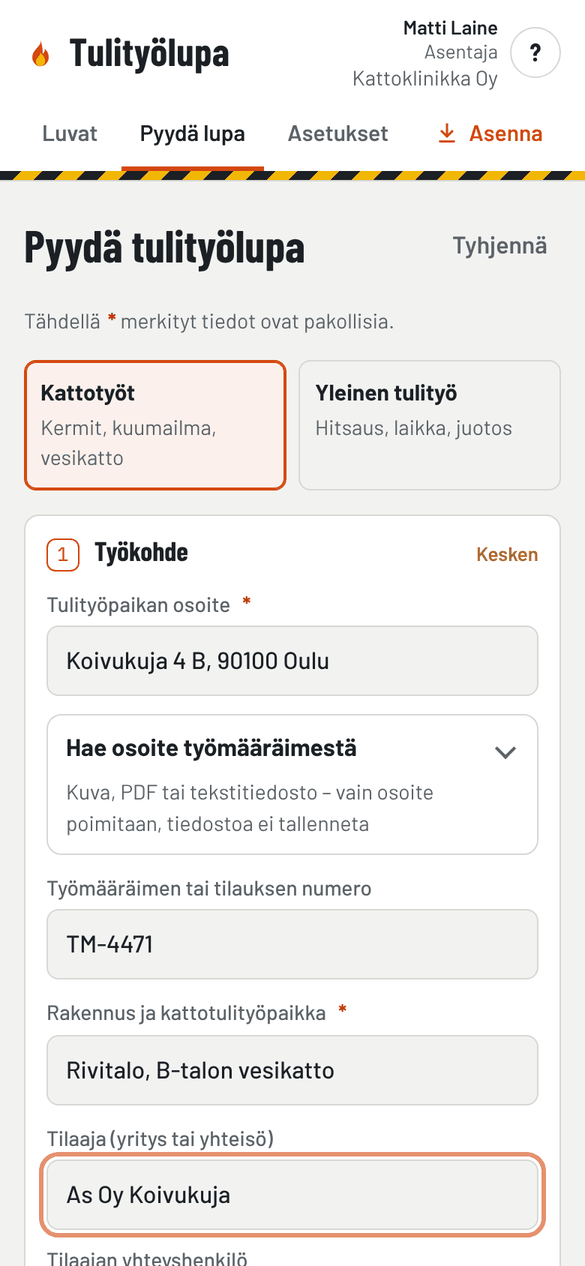 Lupapyynnön alku