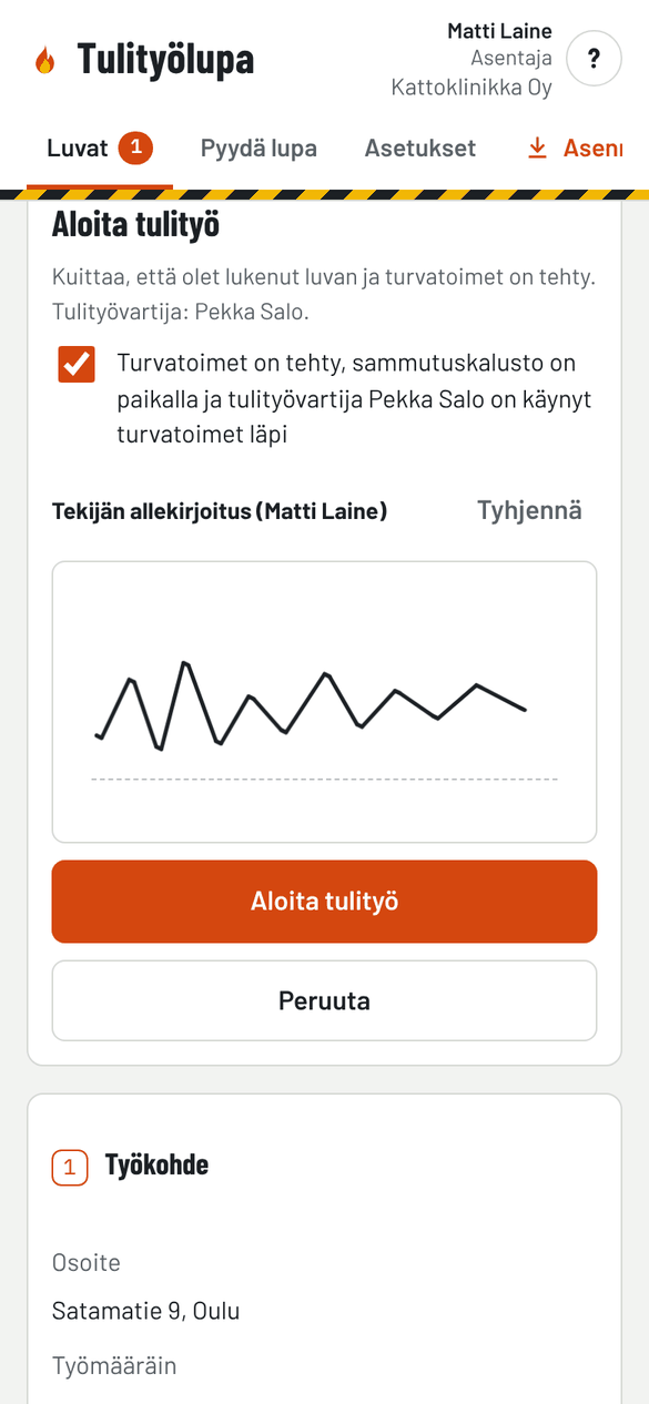 Työn aloitus
