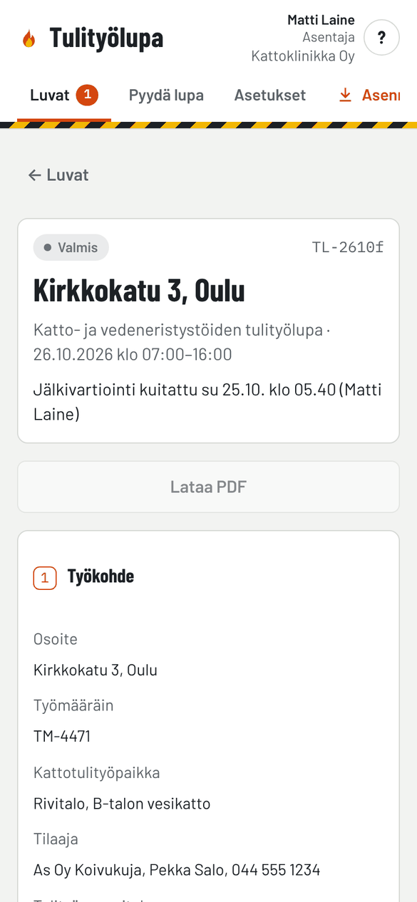 Valmis lupa ja PDF